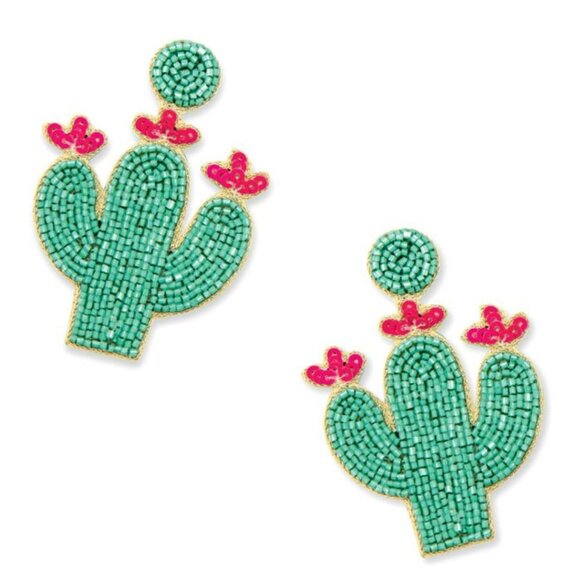 MYRA BAG Cactus Earrings Beaded Dangle Drop Earrings Turquoise Pink Western NWT - Picture 2 of 2